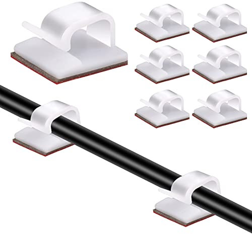 KINBOM 100 Pcs Cable Clips Plastic Waterproof Adhesive R-Shaped Mini Light Cable Clips Hanging Hooks for Decorative Wide String LED Lights Outdoor Home (White)