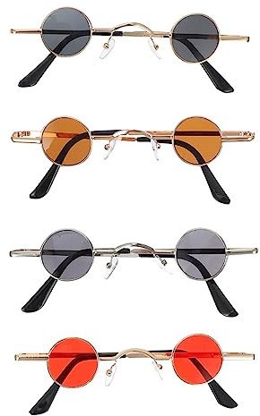 VALICLUD 4 Stück Punk Runde Sonnenbrille Retro - Partybrille für Festival, Fotografie, Strand & Sommer | Metallrahmen & Harzgläser | Stilvolle Hippie-Accessoires für Damen, Herren