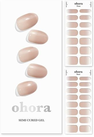Ohora Semi Cured Gel Strips (N Mild Latte) - Nude, Ombre, 30 Pcs for 2 Cycles, UV Lamp Compatible, Salon-Quality, Long-Lasting & Easy to Apply, Includes 2 Prep Pads, File & Stick