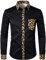 PARKLEES Men's Hipster Leopard Design Slim Fit Long Sleeve Button Up Dress Shirts Black M