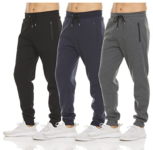Pure Champ Herren-Jogginghose aus Fleece, 3er-Pack, mit Reißverschlusstasche und Kordelzug, Größe S-3XL