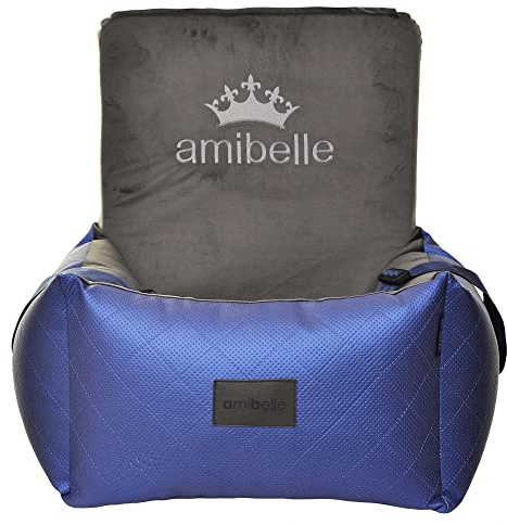 BOUTIQUE ZOO Hunde Auto Sitz | Universal Waschbar Hundeautositz für Hunde und Katzen | Farbe: Blau | Kunstleder, Flauschig Plüsch | Größe: 55 x 55 cm