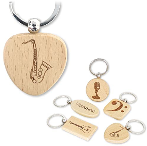 keepdrum Personalisierter Schlüsselanhänger HERZ mit Namens-Gravur und Musik-Motiv