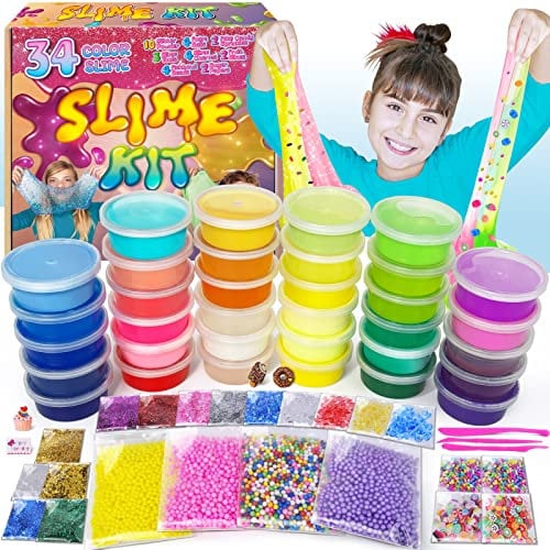 ESSENSON Kit de Slime - Kit de bave pour Filles et garçons, kit de bave avec 34 Couleurs de bave, charmes, Jouets d'art pour Enfants Cadeaux pour Les Enfants de 6 Ans et Plus