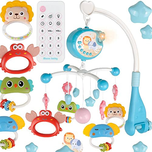 MalPlay Mobile mit Spieluhr Babymobile für Kinderbett mit Projektor, Fernbedinung Spielzeug für Neugeborene und Kleinkinder Babyausstattung ab Geburt