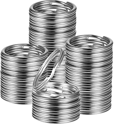 Porte-clés 25mm,100 Pièces Porte-clés en Acier Inoxydable, Porte-clés Anneaux Fendus en Métal pour Porte-clés Artisanat, Voiture, Maison, Accessoires de Clés