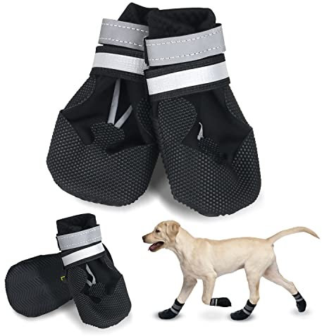 REESTBOO Hundeschuhe, 4er-Set wasserdichte Schneeschuhe pfotenschutz mit Anti-Rutsch Sohle, Klettverschluss, Hundeschuhe pfotenschutz Hundeschnee Stiefel für Kleine Mittlere Große Hunde, Schwarz (M)