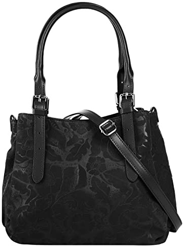 Samantha Look Damen Handtasche Echt Leder Made in Italy | elegante Henkeltasche | Umhängetasche mit Floralprägung