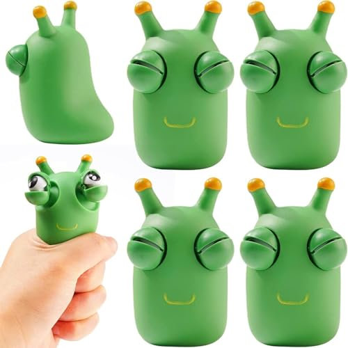 4 Stück Anti Stress Spielzeug, Popping Out Eyes Squeeze Spielzeug, Lustig Squishy Squeeze Spielzeug, Stressball Erwachsene, Grüner Wurm Antistressball Geschenke für Kinder (A)