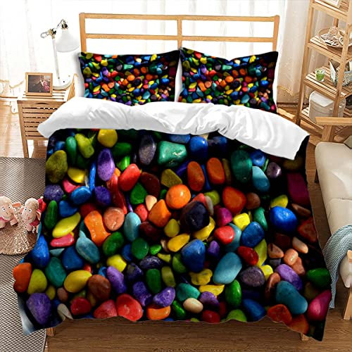huitutu Bettwäsche Set 135x200cm 2 teiliges Farbige Steine mit Reißverschluss weich und knitterarm Farbiger Mikrofaser Bettbezug Bettwäsche und 1 Kissenbezüge 80x80cm