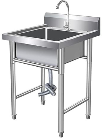 PROPFE Catering-Spüle, freistehend, 304 Edelstahl-Waschbecken für Waschküche mit Wasserhahn und Abfluss, Industrie-Garagen-Spüle, gewerbliche Spüle