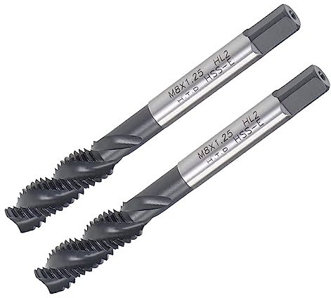 TA-VIGOR Lot de 2 tarauds à filetage hélicoïdal M8 x 1,25 mm, filetage métrique pour machine à filetage H2, filetage de nitruration HSS (tige ronde avec extrémité carrée)