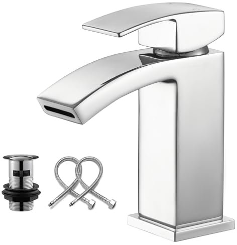 Borlon Grifo mezclador de latón cromado con un agujero para lavabo de baño, moderno grifo de lavado con drenaje emergente