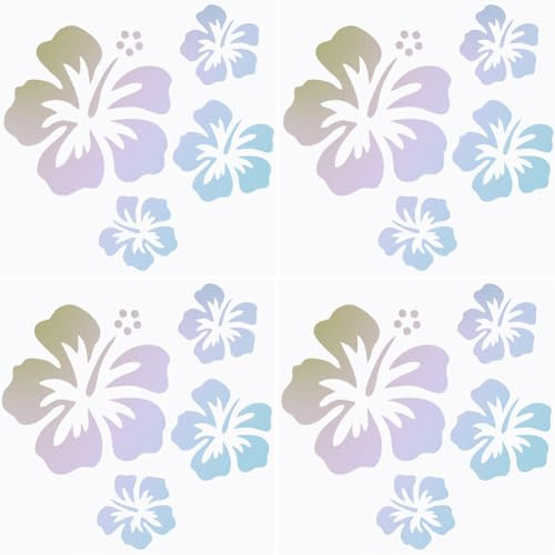 GORGECRAFT 4 Blatt Hawaiianischer Hibiskusblüten-Autoaufkleber Bunter Laser-Autoaufkleber Sonnenschutz Reflektierend Selbstklebend Autozubehör Automobil-Außendekoration Für SUV Laptop