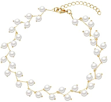 Aleasha 6MM Kleine Weiße Perlenkette Damen Faux Perlen Choker Gold Deko Mini Perlenkette Schmuck Geschenke