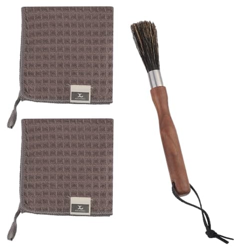 Barista Reinigungspinsel,Kaffeepinsel Espresso Maschine,Espresso Reinigungsbürste mit Holzgriff, Kaffeepinsel mit 2 Barista Handtücher 30x30cm, Barista Pinsel Reinigen von Siebträger Barista Zubehör