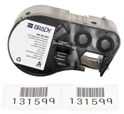Brady Polyester-Vorgefertigte Etiketten für Etikettendrucker BMP41/BMP51/BMP53/M511 - 140 Klebeetiketten - Schwarz auf Weiß (25,40 mm (B) x 50,80 mm (H)) - M4-60-483