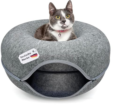 Katzentunnel aus Filz, Katzenbett rund 60x28 Katzenhöhle Tunnel Katzenhöle Anthrazit Katzendonut Katzen Bett Spiele Donut
