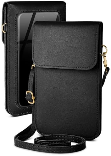 moex Handytasche zum Umhängen für OSCAL Tiger 10 – Kleine Handtasche mit Handyfach und Sichtfenster, 2 zusätzliche Fächer - Handy Umhängetasche Damen, Onyxschwarz