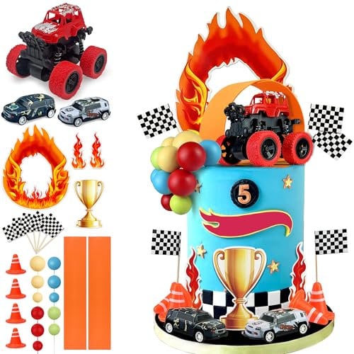 KEEPARTY 30pcs Truck Cake Decorations, Multi-color Race Car Cake Toppers, Cake Themed Party Supplies for Truck & Racing Car Themed Birthday, Baby Shower & Boys & Girls Parties