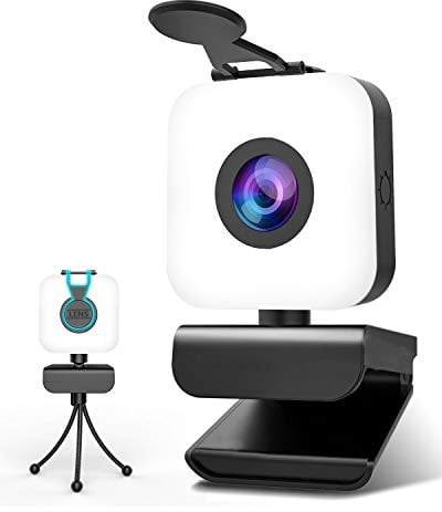 FWV Streaming Webcam with Microphone Ring Light-HD 1080P Face Web Cam with Privacy Cover&Tripod for Desktop/Laptop/PC/MAC,Web Camera for Computer,Skype,YouTube,Zoom,Xbox One,Conference and PS4, Black