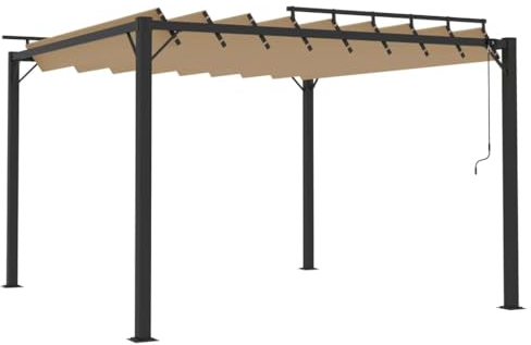Willood Garten Pavillon Pergola mit Lamellendach 3x3 m Taupe Stoff und Aluminium
