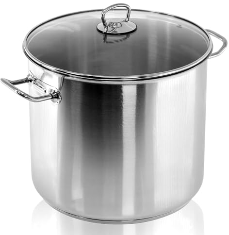 THEGA Grande Marmite avec Couvercle - Marmite en Acier Inoxydable, Marmite De 20 L avec Couvercle, Grande Cocotte Profonde, Ustensiles De Cuisine, Marmite À Soupe À Double Poignée(20 Litre)