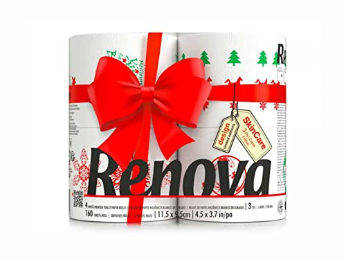 Toilettenpapier Renova Christmas - bedruckt - 3-lagig - Renova - Hochwertiges weißes Klopapier - 4 Rollen - Weihnachtsmotive - Christmas - Weihnachten