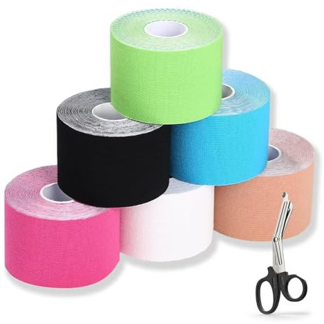 EUDUQ Kinesiologie Tape,6 Rollen Kinesiotapes,5m*5cm Physio Tape,Wasserfest Elastisch Sport Tape,Hautfreundliche Kinesio Tape für Knie Ellbogengelenke und Schulter(6 Farben)