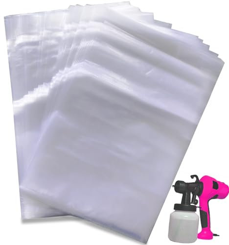 Paint Sprayer Cup Liners, 7.8 x 11.8 Inch Transparent Spray Gun Bags, 100 Packs Disposable Spray Gun Cup Canister Liners, Paint Sprayer Accessories Compatible with Most Spray Guns