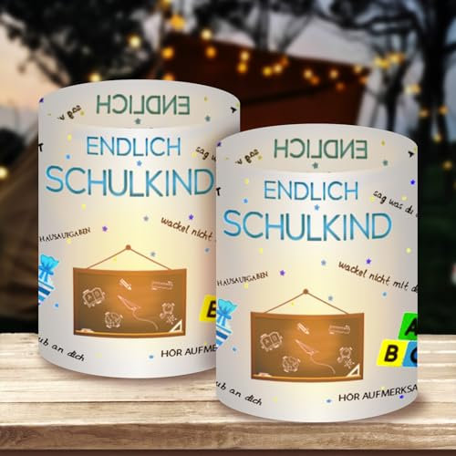 Viusneun 12 Windlicht Tischdeko, Einschulung Junge und Mädchen Schulanfang Deko Blau oder Rosa 2024 Schulanfang Party Tisch Deko Set Einschulung Deko für Teelicht oder Kerzen (Blau B)