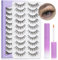 LZM False Lashes with Glue, 10 Pairs Fluffy False Eyelashes Kit,3D Volume Natural false lashes Kit Strip Fake Lashes (#4911-B）