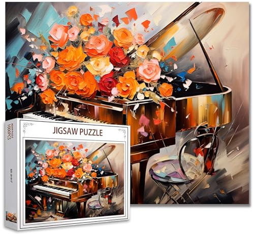 Flower Instruments Jigsaw Puzzles for Adults 1000 Pieces,Floral Musical Piano Art Jigsaw Puzzle Colorful DIY Sounds of Music Puzzles for Home Decoration Gifts, Family Puzzle Perfect for Game Nights