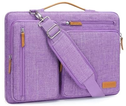 MOSISO 360 Protective Laptop Bag 16 inch, 15-15.6 inch Computer Shoulder Bag Compatible with MacBook Pro 16, HP, Dell, Lenovo, Asus, Side Open Messenger Case &4 Zipper Pockets&Handle, Lilac