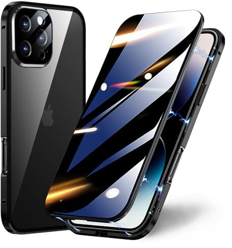 TOPF&B Case for iPhone 16 Pro Privacy Magnetic Cover,360 Degree Full Cover Built-in Privacy Screen Protector and Camera Protector,Metal Bumper Case for iPhone 16 Pro,Black
