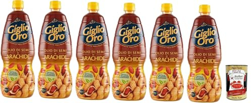 Italian Gourmet Giglio Oro Olio di Semi di Arachide, Erdnussöl, 6 x 1L pur | Da arachidi selezionate, hoher Rauchpunkt; ideale per friggere, dorare, Gesamtnettogewicht 6 L + Kostenlos Polpa 400g