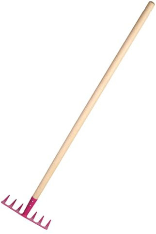 Kinder Gartenrechen Metall mit Holzstiel, Kinder Garten Spielzeug Laub Rechen Fächerbesen (Harke pink)