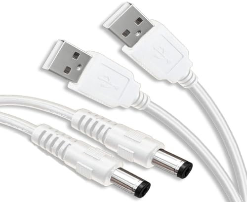 2 Pack | Cable de Alimentación USB a CC 5,5 x 2,1mm 5V | Cable de Carga | 100cm | Para Tiras de Luces LED USB, Linternas, Lámparas de Mesa, Ventiladores, Relojes, Altavoces