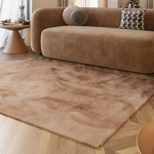 Wecon Home Moderner, sehr Flauschiger Hochflor Teppich von Esprit perfekt für Wohnzimmer, Schlafzimmer und mehr - Alice (160 x 230 cm, apricot)