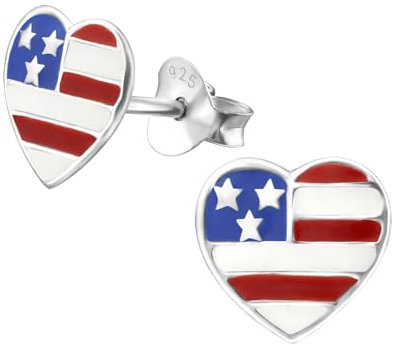 Monkimau USA Kinder Ohrringe | 925 Silber | Mädchen Ohrstecker Schmuck | Hypoallergen & Nickelfrei | Kinderohrringe Geschenkidee