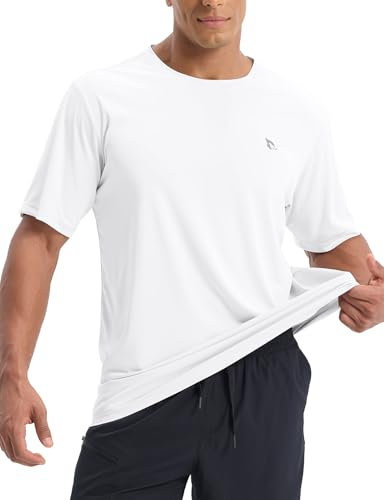 baleaf UV Shirt Herren Sport T Shirt Schwimmshirt Wasser UPF 50+ Sportshirt Trainingsshirt Fitness Shirt Funktionsshirt Schnelltrocknend Gym Weiß L