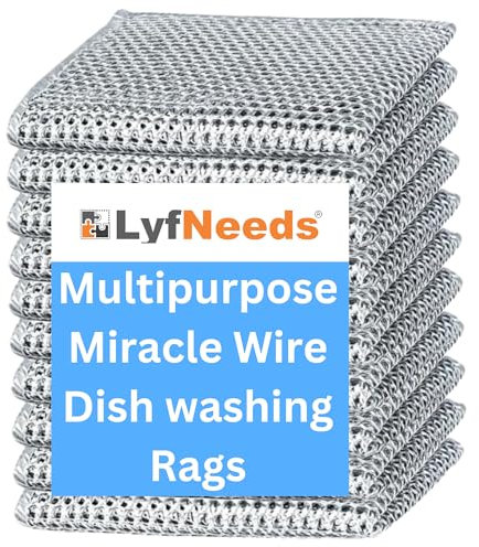 LyfNeeds Kratzfester Draht-Geschirrtuch – verbesserte Doppelschicht, 8 Stück, wiederverwendbar, Mehrzweck-Draht-Geschirrtuch für Nass- und Trockenreinigung, ideal für Küche, Waschbecken, Töpfe und