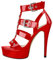 blingqueen Damen Plateau Sandalen T-Spange High Heels mit Nieten Lackoptik Stiletto Absatz Sandaletten Rot 39 EU