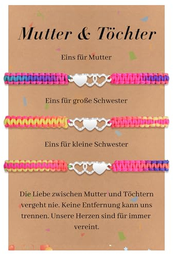 CheersLife Mutter Tochter Geschenk, Herz Mutter Tochter Armband für 2/3 | Mama Töchter Armbänder, Geschenk Mädchen 4 5 6 7 8 9 10 11 12 13 14 18 jahre Geschenke für Geburtstag Weihnachten Einschulung