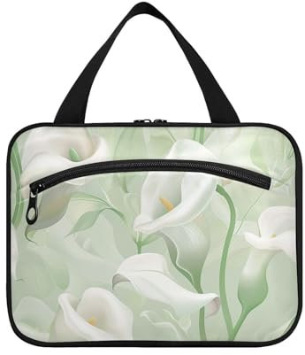 tplaotee Calla Lily Flower Pastel Colors Mint Green Hanging Travel Makeup Bags with Hook Designer Unisex Cosmetic Bags for Adults Backing Organizador de Maquaje Para M, calla fleur de lys couleurs