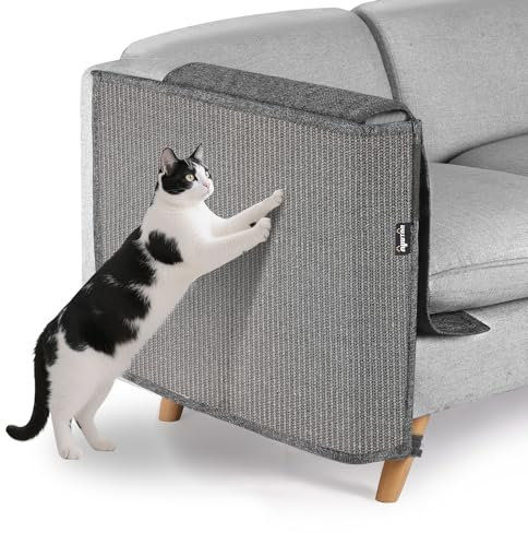 NATUYA Furniture Protectors from Cat Scratching Sofa Arm, Large Sisal Cat Scratcher Mat, Anti Cats Scratch Couch Corner (All Grey, Right)