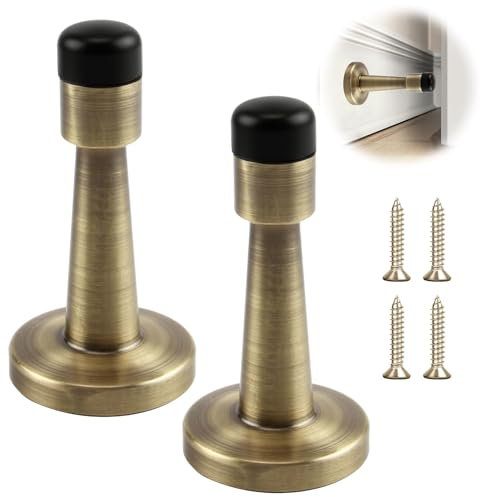 2 Pack Brass Door Stopper,Wall Protector Brass Door Stop Stainless Steel Polished Zinc Alloy with Rubber Buffer Bumper Anti-Collision for Floor Wall Sound Dampening Bronze