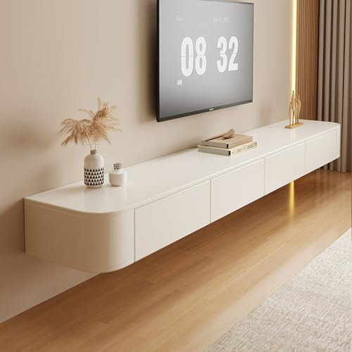 Meuble TV flottant 120 à 300 cm moderne à fixation murale pour salon et chambre à coucher, console multimédia, blanc A (300 cm) élégant meuble TV