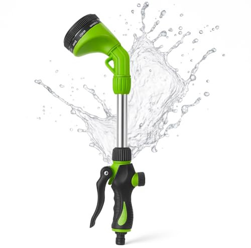 TECHZOCO Pistola de Riego, Lanza de Riego Pulverizadora, 9 Modos Pulverizar Ajustable Pistola de Agua, para Limpieza de Automóvil/Riego del jardín, Baño de mascotas, Válvula control hidraulico