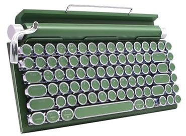 Adventurers Retro Typewriter - Style Mechanical Keyboard – 83 Keys,75% Compact Layout,Bluetooth 5.0 and Wired, Hot - Swappable Blue Switch, White Backlit, for Windows/Mac/iPad/PC/Laptop (Dark Green)